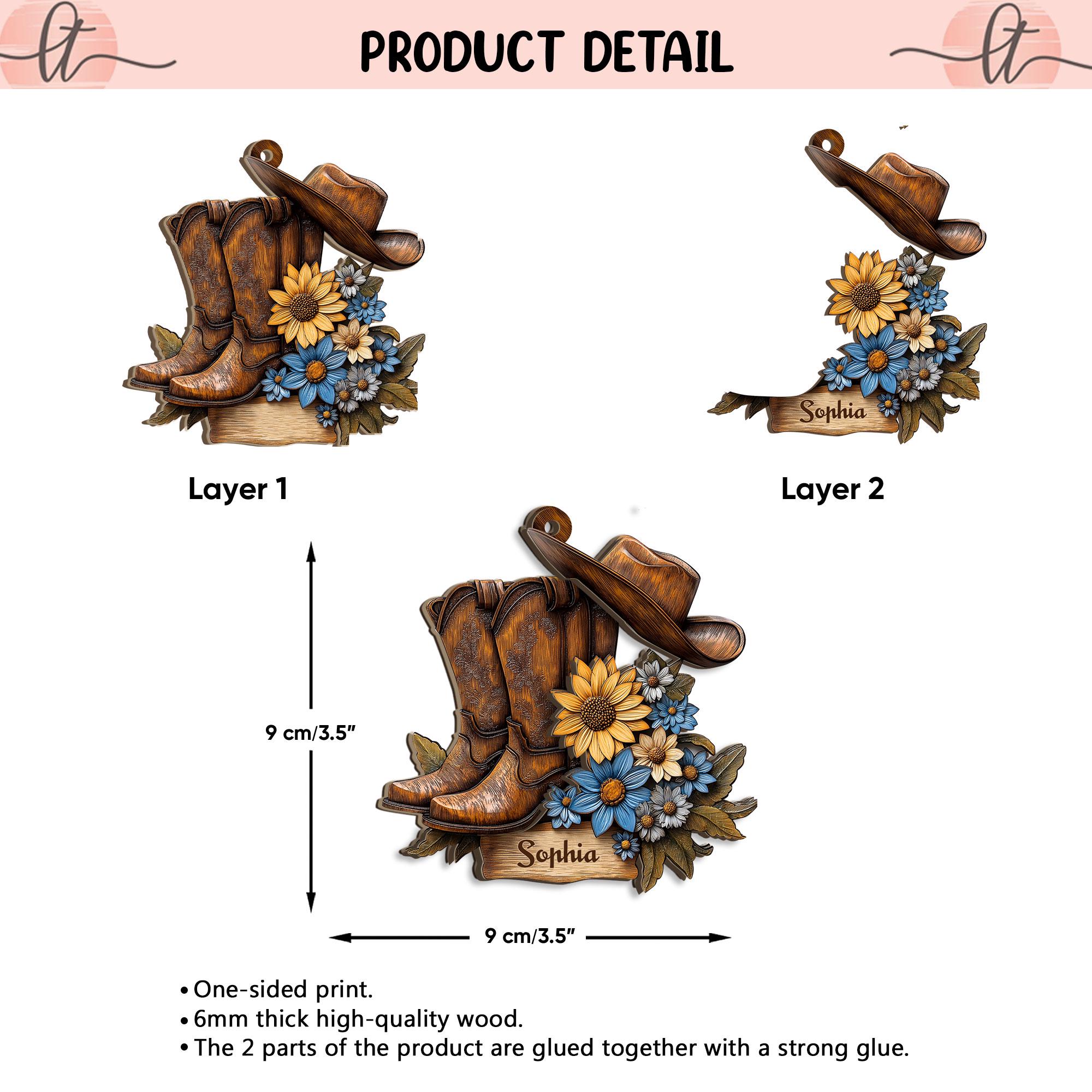 Personalized Cowgirl Layered Wood Ornament, Custom Western Boot & Hat ...