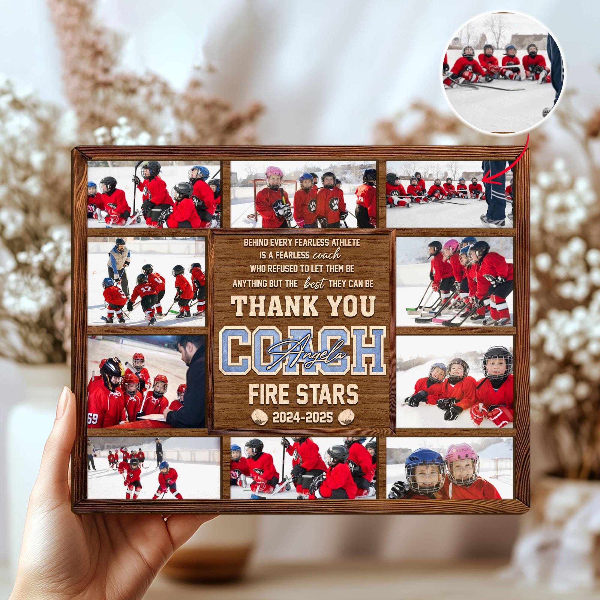 Personalized Hockey Wooden Plaque, Custom Photo On Wood, Hockey Coach Wooden Sign, Hockey Team Gift, Appreciation Gift for Coach