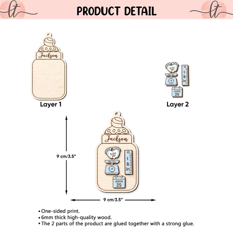 Personalized Baby's First Christmas Layered Wood Ornament, Custom Baby