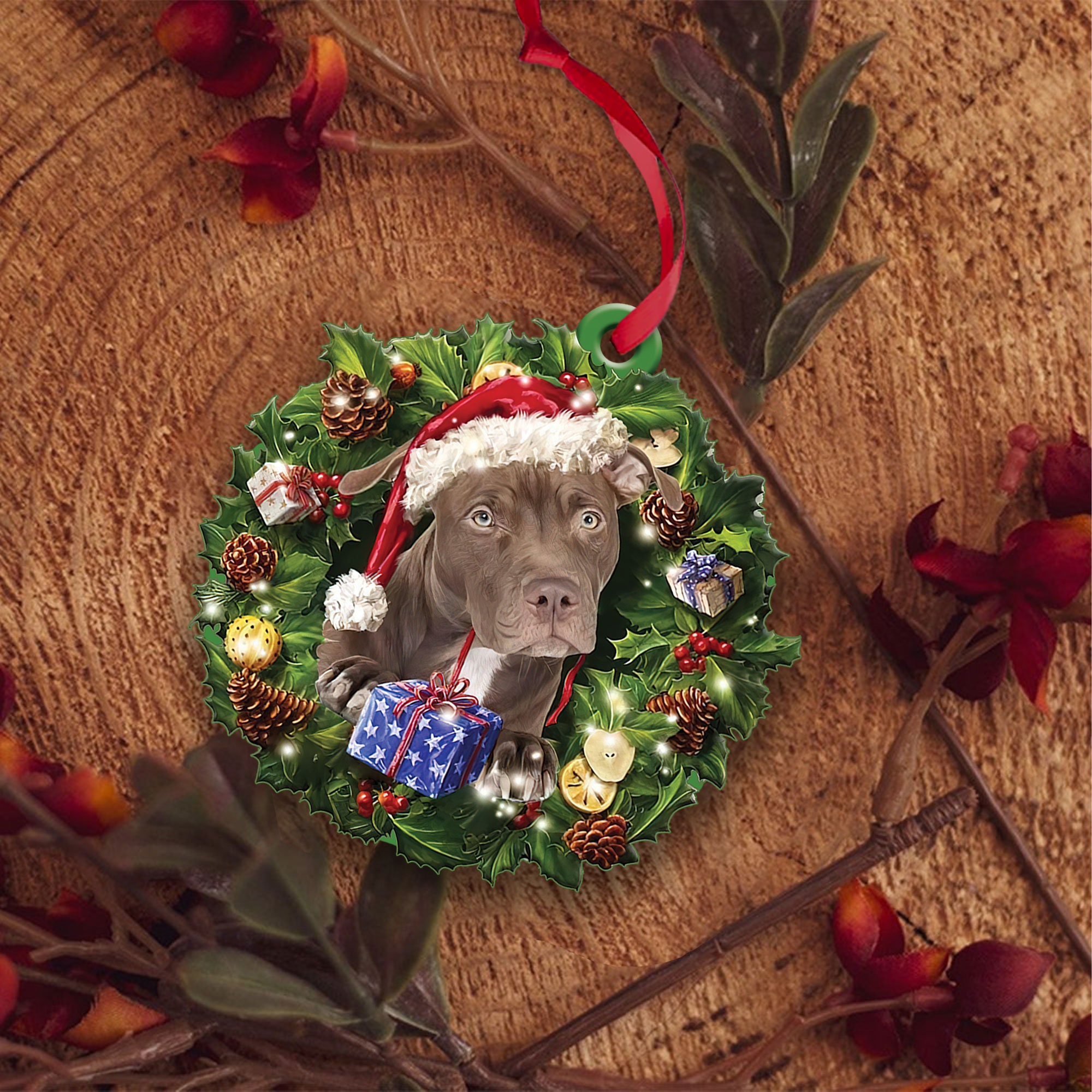 American Pit Bull Terrier 2D Flat Christmas Ornament, Christmas Pitbull