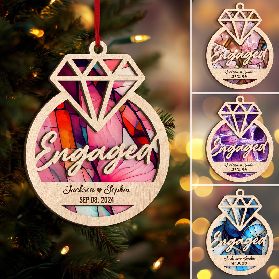Personalized Engaged Layered Wood Ornament, Custom Engaged Ring ...