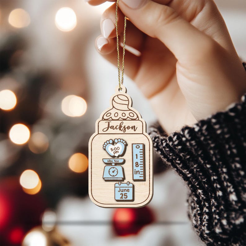 Personalized Baby's First Christmas Layered Wood Ornament, Custom Baby