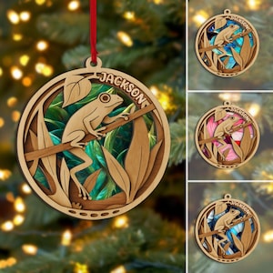 Personalized Frog Layered Wood Ornament, Custom Frog Christmas Tree Ornament, Frog Christmas Home Decor, Frog Christmas, Frog Lover Gift