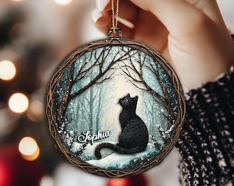 Personalized Cat Layered Wood Ornament, Custom Black Cat Christmas Tree Ornament, Black Cat Home Decor, Gift for Cat Lover, Cat Mom, Cat Dad