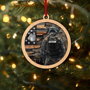 Personalized Soldier Layered Wood Ornament, Custom Military Christmas Tree Ornament, Military Christmas Decor, Gift for Dad, Son, Husband
