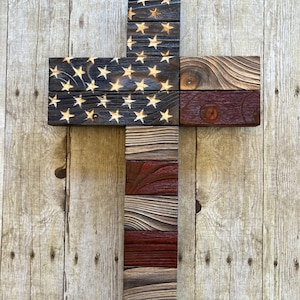 Shou Sugi Ban American Flag Cross, Wooden Cross, American Flag, Hand Carved American Flag Cross