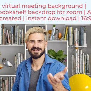 Bookshelf Zoom Background for Home Office | Virtual Meeting Background for Zoom & all platforms | Modern Bookshelf Backdrop