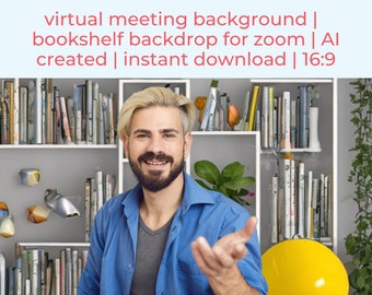 AI Bookshelf Zoom Background | Modern Virtual Office (Digital Download)