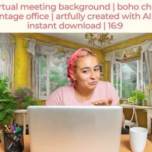 Zoom Background for Home Office | Virtual Meeting Background for Zoom & all platforms | Zoom backdrop | Boho chic vintage office background