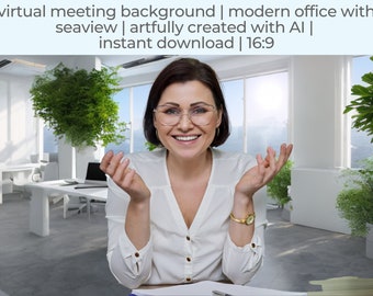 Bright Seaview Office Virtual Background | Modern AI Design (Digital Download)