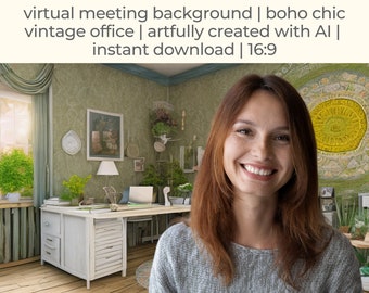 Boho Chic Vintage Office Zoom Background | AI Art (Digital Download)