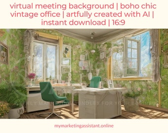 Boho Chic Vintage Office Zoom Background | Artful AI (Digital Download)
