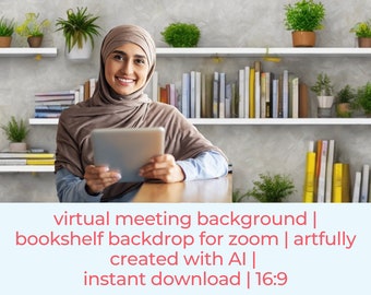 Bookshelf Zoom Background | Modern Virtual Meeting Backdrop (Digital Download)