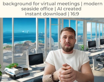 Seaview Office Virtual Background | AI-Created Zoom Backdrop (Digital Download)