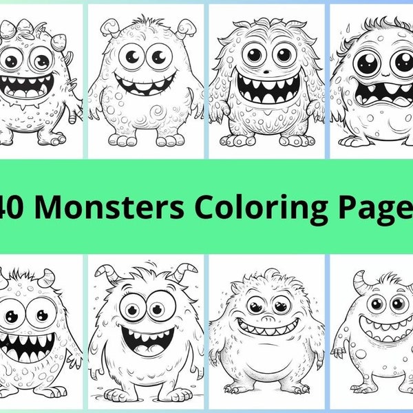 40 Monsters Coloring Pages, Funny Monster Printable To Color, Perfect For Kids Birthday or activities Instant Download!