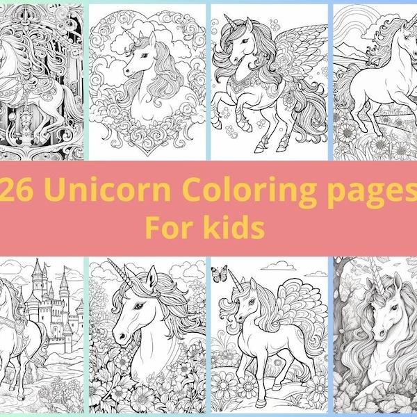 26 Unicorn Coloring pages | Unicorn Printable | Unicorn Activities | Printable Coloring Pages | Unicorn Party Birthday | DIGITAL FILES
