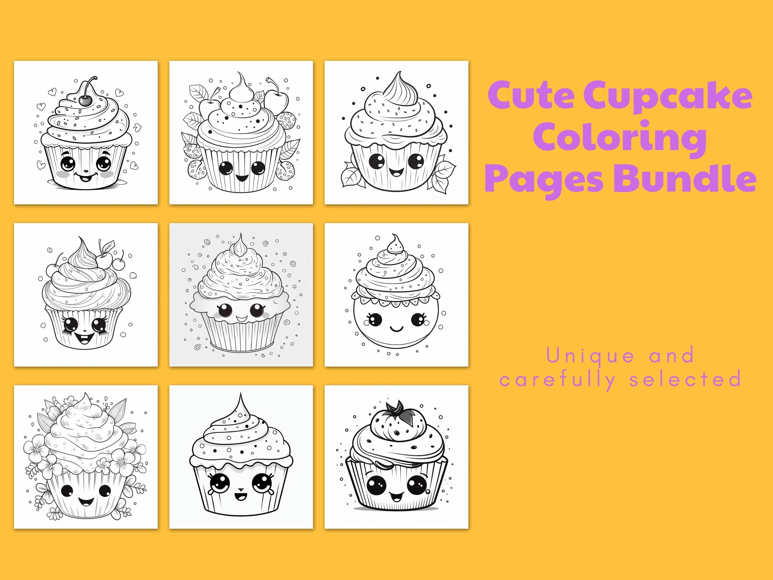 34 Cute Cupcake Coloring Pages Bundle, Cupcakes to Color, Cupcake ...