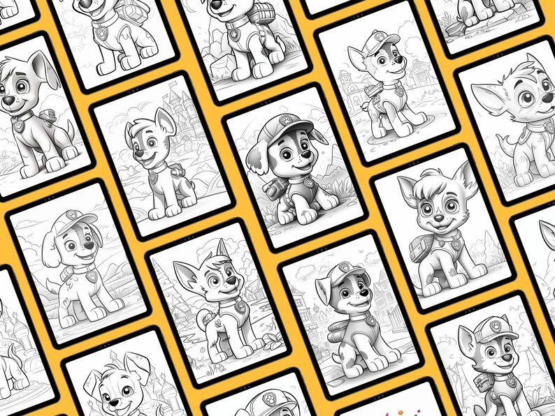 38 Paw Cartoon Coloring Page Book, Paw Cartoon to Color, Paw Cartoon