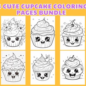 34 Cute Cupcake Coloring Pages Bundle, Cupcakes To Color, Cupcake Coloring, Kids Birthday Party Activity, Instant Download