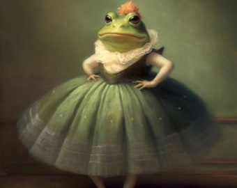 Frog in a green party dress - Art Print