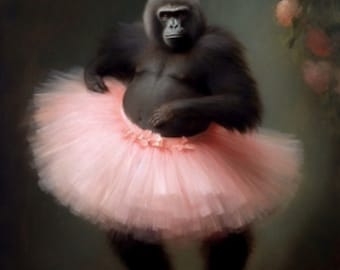 gorilla in pink dress Gorilla Wearing a Pink Dress Editorial Stock Photo