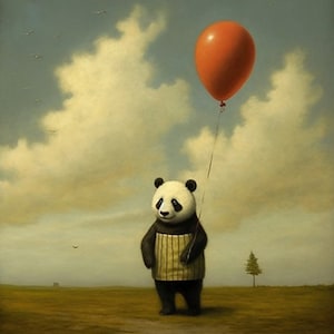 Panda with Red Balloon- Art Print