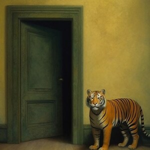 Tiger at the green door -  Art Print