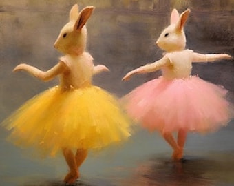 Rabbit ballet dancers - Art Print