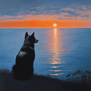Cão ao pôr do sol - Impressão artística