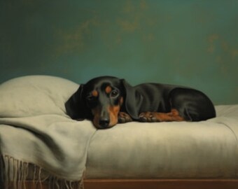 Chien teckel endormi - Impression d'art