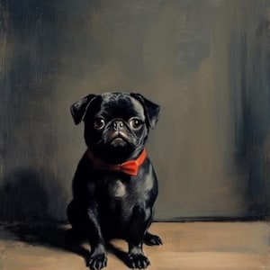 Black Pug with Red Bowtie - Art Print