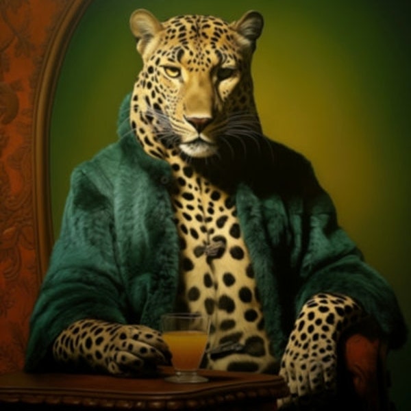 Leopard in a green coat - Art Print