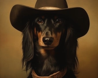 Cowboy Dachshund Dog Art Print