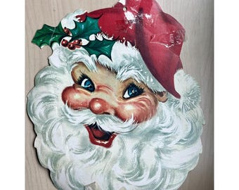 Vintage Lot of 3 Christmas Die Cut Wall Decor Angel-Santa-Grumpy Boy