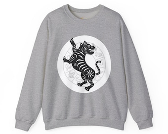 Shengxiao Tiger Unisex Tröja med tung blandning av rund hals, kinesisk zodiak, tigerns år, mysig grafisk tröja, presentidé