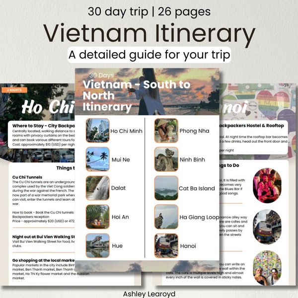 Vietnam Itinerary, Travel Guide, 30 days, SE Asia Guide/Itinerary, Digital Download Itinerary, Asia