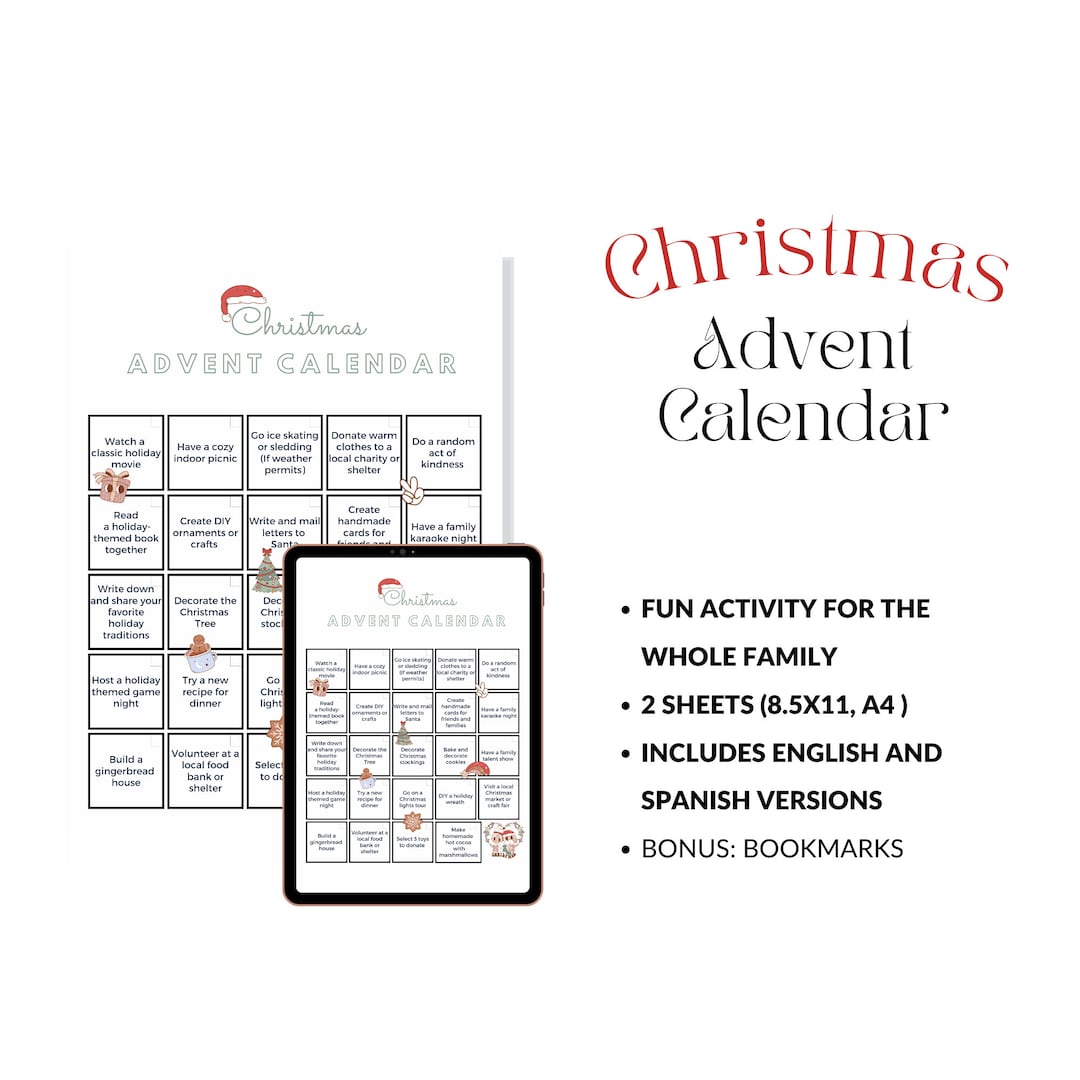 Advent Calendar Printable English and Spanish Advent Etsy Advent Calendar Printable English and Spanish Advent Etsy