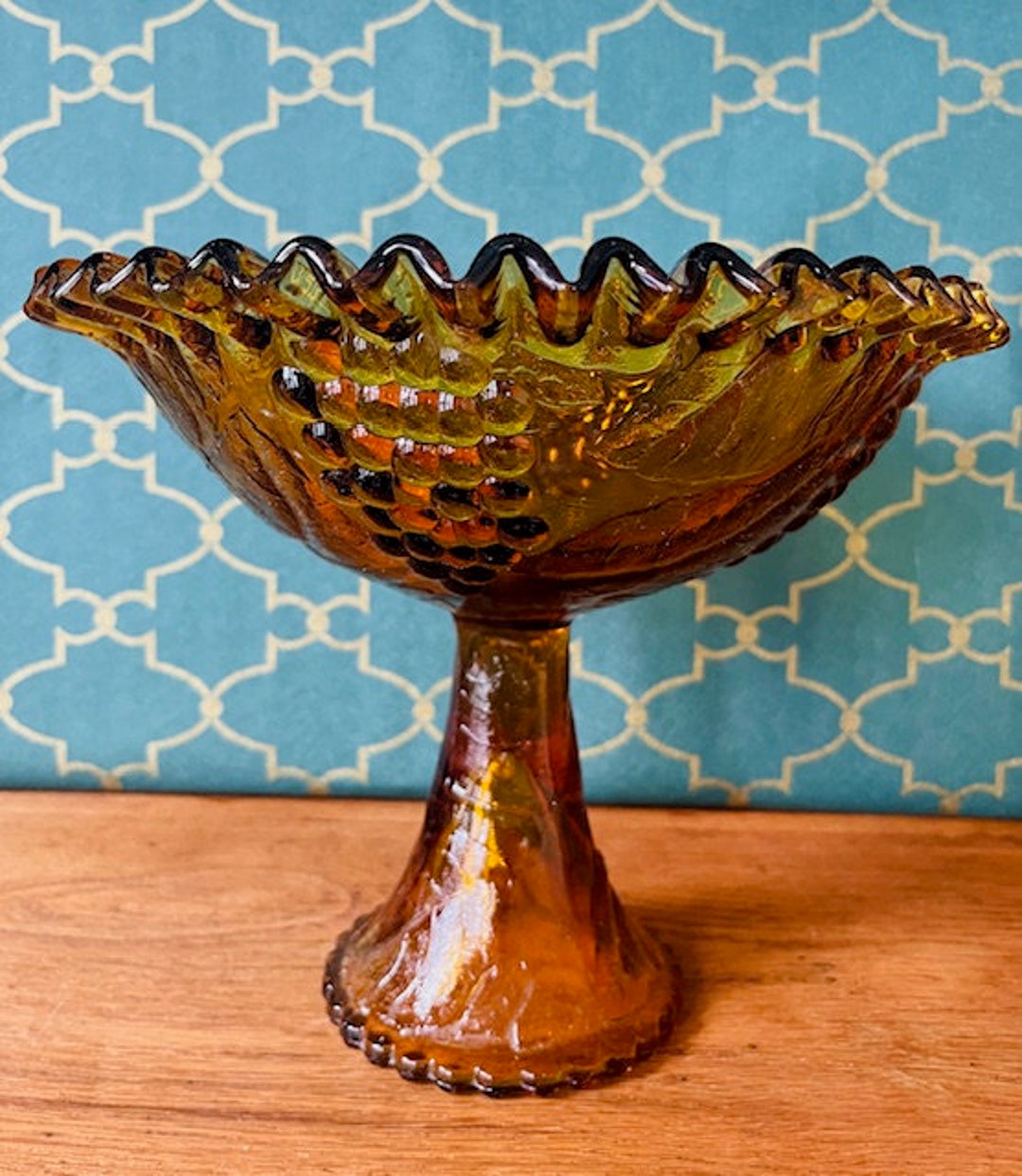 Vintage Amber Glass Compote Pedestal Bowl - Etsy