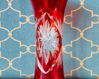 Vintage Badash Ruby Red Cut to Clear Crystal Glass Vase
