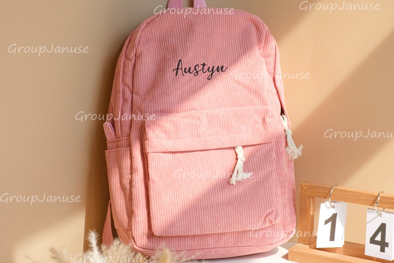 Kids School Bag, Personalized Toddler Backpack, Embroidered Name Child Book Bag, Corduroy Backpack for Students, Diaper Bag, Birthday Gift zdjęcie 6