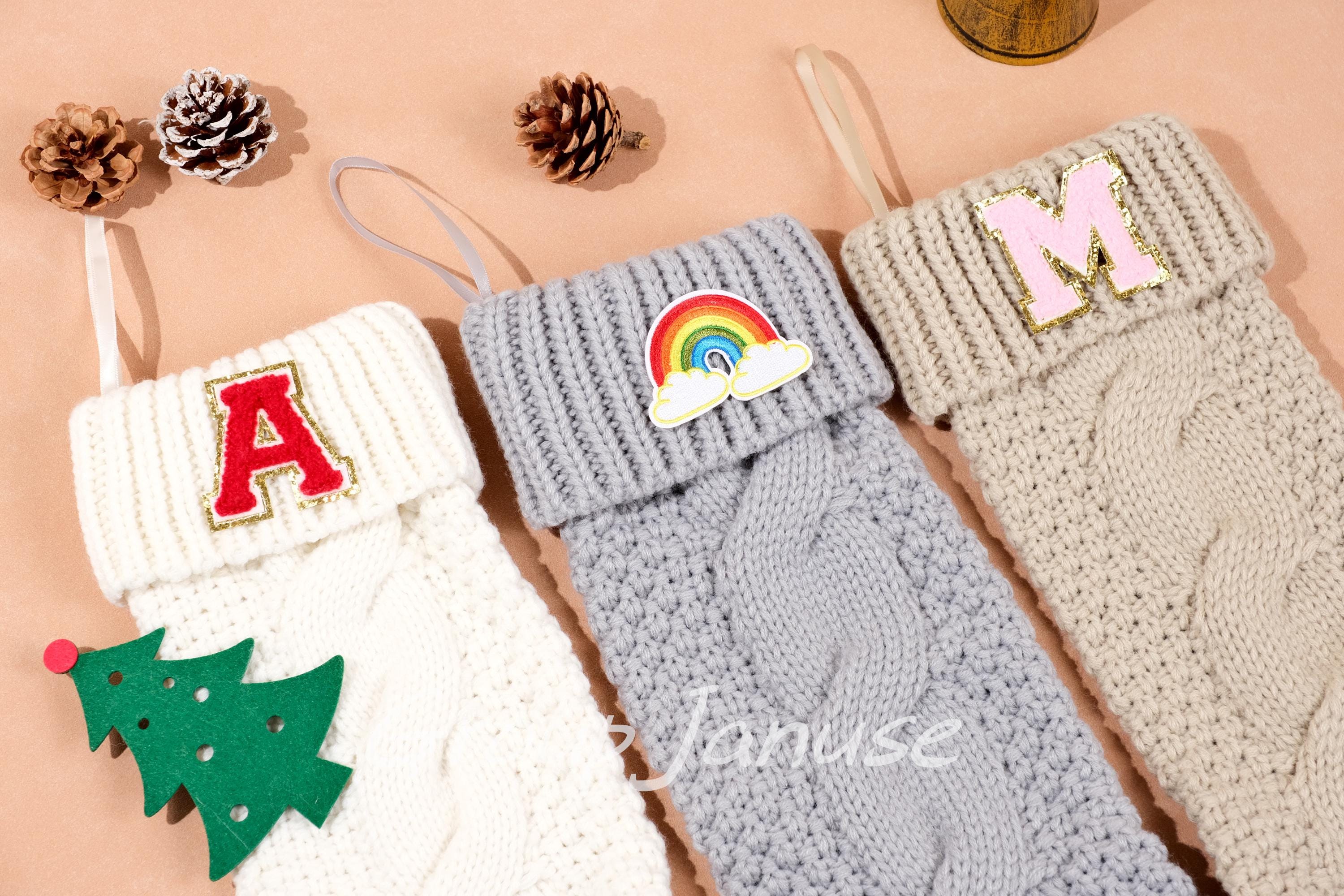 Personalized Knitted Christmas Stockings with Patches - Customizable Initials for Festive Family Décor, Holiday Cheer & Unique Gifts