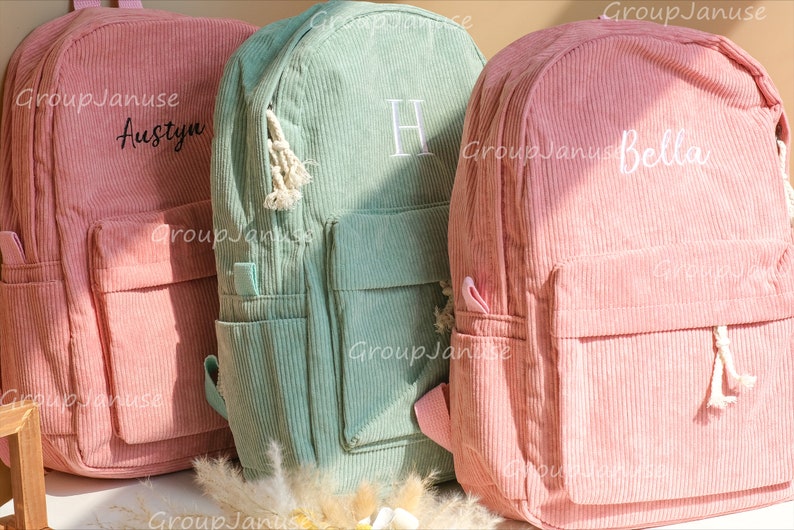 Kids School Bag, Personalized Toddler Backpack, Embroidered Name Child Book Bag, Corduroy Backpack for Students, Diaper Bag, Birthday Gift zdjęcie 8