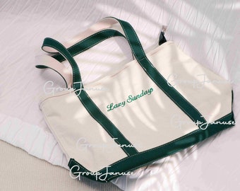 Customized Text Canvas Tote Bag - Personalized Boat Tote - Ideal Gift for Her - Bridal Shower Present - School Carryall