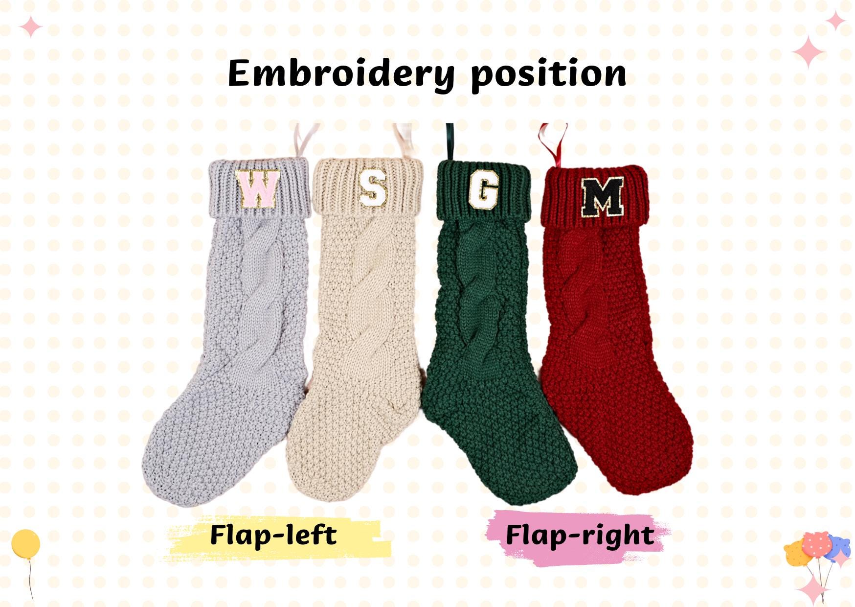 Personalized Knitted Christmas Stockings with Patches - Customizable Initials for Festive Family Décor, Holiday Cheer & Unique Gifts
