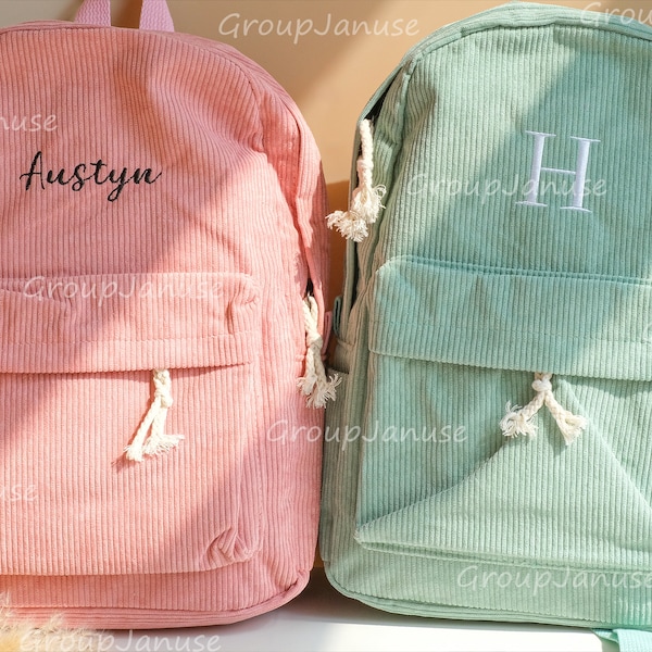 Kinder-Schultasche, personalisierter Kleinkind-Rucksack, bestickte Kinder-Buchtasche mit Namen, Cord-Rucksack für Studenten, Windeltasche, Geburtstagsgeschenk