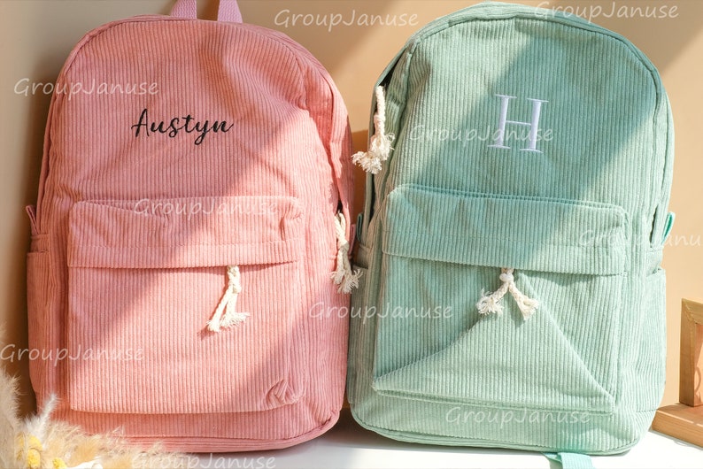 Kids School Bag, Personalized Toddler Backpack, Embroidered Name Child Book Bag, Corduroy Backpack for Students, Diaper Bag, Birthday Gift zdjęcie 1