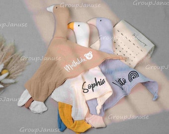 Couverture confort personnalisée en mousseline pour bébé | Coton | Adorable motif d'oie | Souvenir de naissance