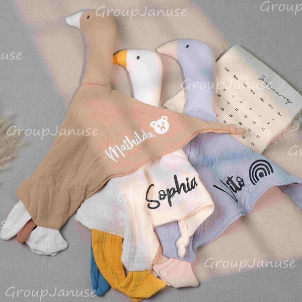 Customized Muslin Comfort Blanket for Infants | Cotton | Adorable Goose Pattern | Newborn Keepsake