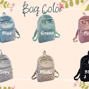 Kids School Bag, Personalized Toddler Backpack, Embroidered Name Child Book Bag, Corduroy Backpack for Students, Diaper Bag, Birthday Gift zdjęcie 2