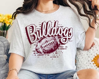 BULLDOGS football t-shirt, mascot team Spirit wear for football, great for teachers, Back to school, mascot apparel, football mom
